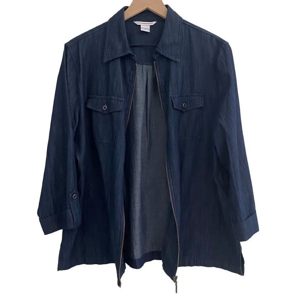 Allison Daily Size 14 Denim Zip Up Chambray Denim Shirt - Picture 5 of 10